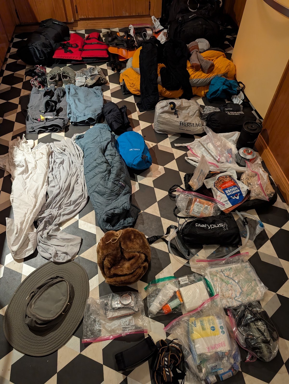 All the gear laid out after the trip